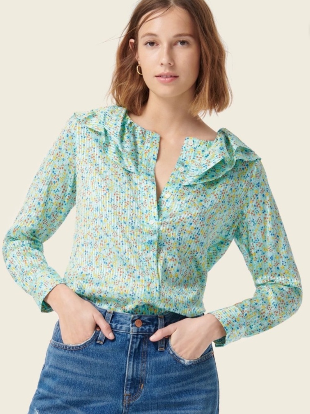 J CREW Light Ruffle-Collar Blouse Women S